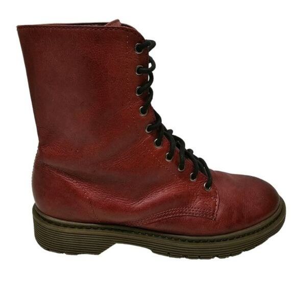 Schutz Boots Womens Size 5 Burgundy Leather Combat Moto Style Lace Up Grunge - Picture 5 of 14